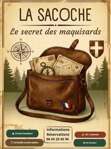 © Escape game - La sacoche, les secrets de maquisard_Le Corbier - Affiche escape game La Sacoche les secrets des maquinards