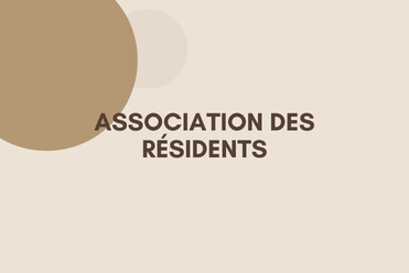 Illustration format paysage qui contient le titre "Association des résidents" en majuscule sur fond beige avec des cercles marrons.